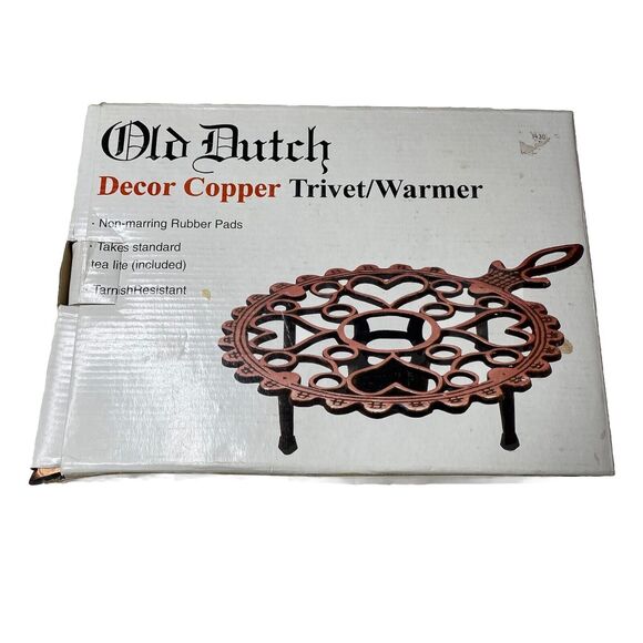 Vintage Copper Plated Wrought Iron Trivet Candle Warmer - Heart Design 8” Round - Picture 2 of 7